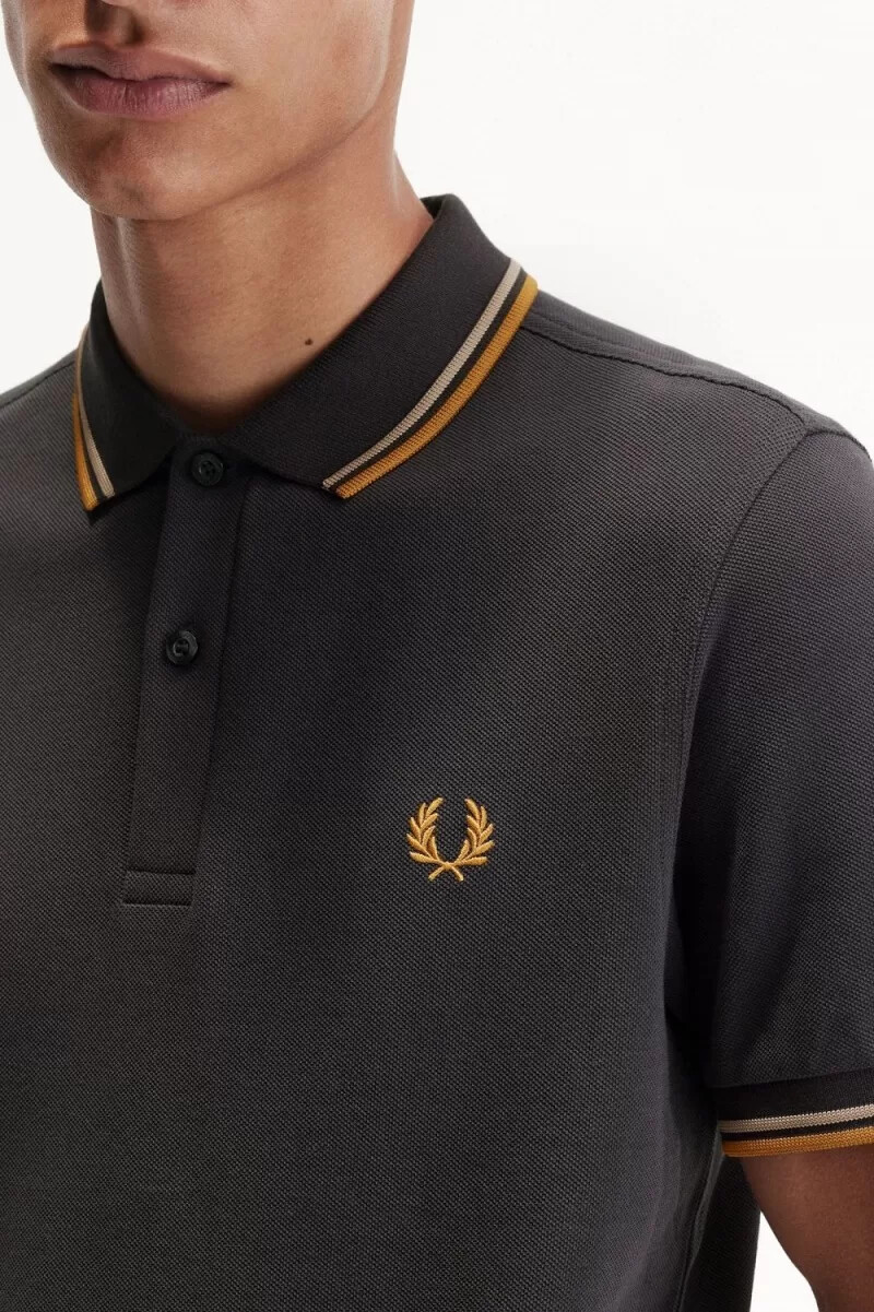 fred perry m3600 camicia da uomo anchor grigio verde caffè scuro