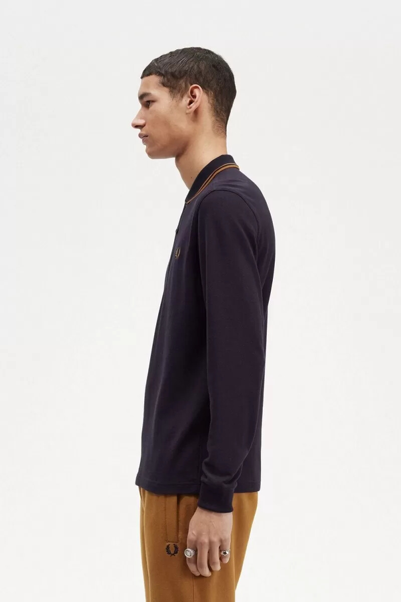 fred perry m3636 camicia da uomo blu navy caffè scuro caffè scuro
