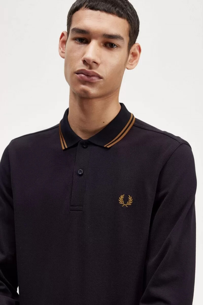 fred perry m3636 camicia da uomo blu navy caffè scuro caffè scuro