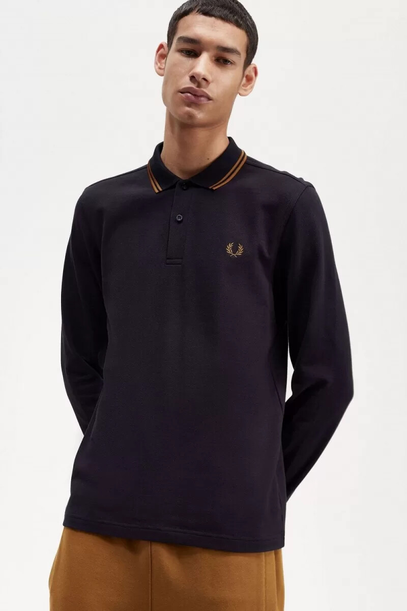 fred perry m3636 camicia da uomo blu navy caffè scuro caffè scuro