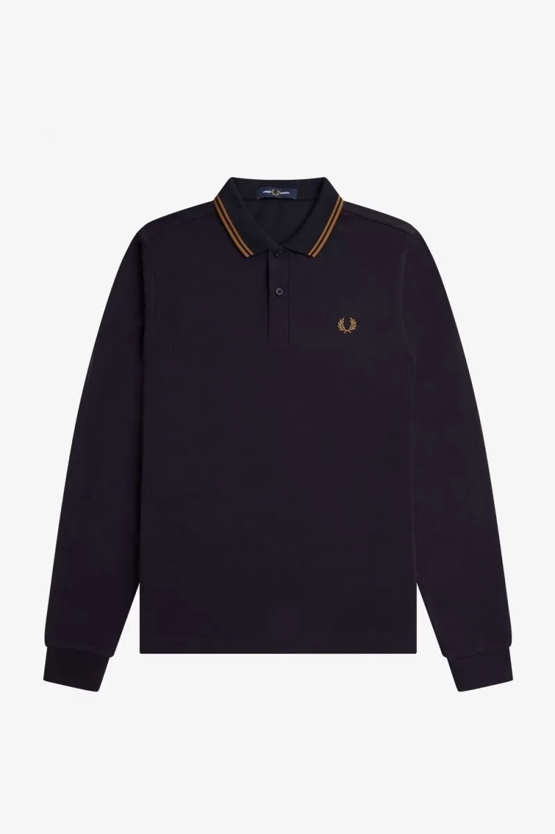 fred perry m3636 camicia da uomo blu navy caffè scuro caffè scuro