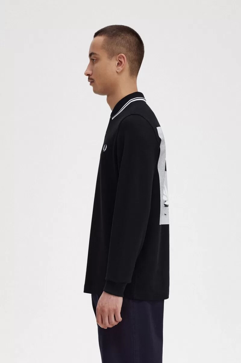 camicia da uomo a maniche lunghe fred perry rave graphic nera
