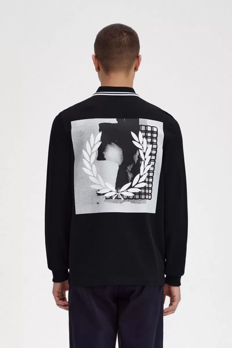 camicia da uomo a maniche lunghe fred perry rave graphic nera
