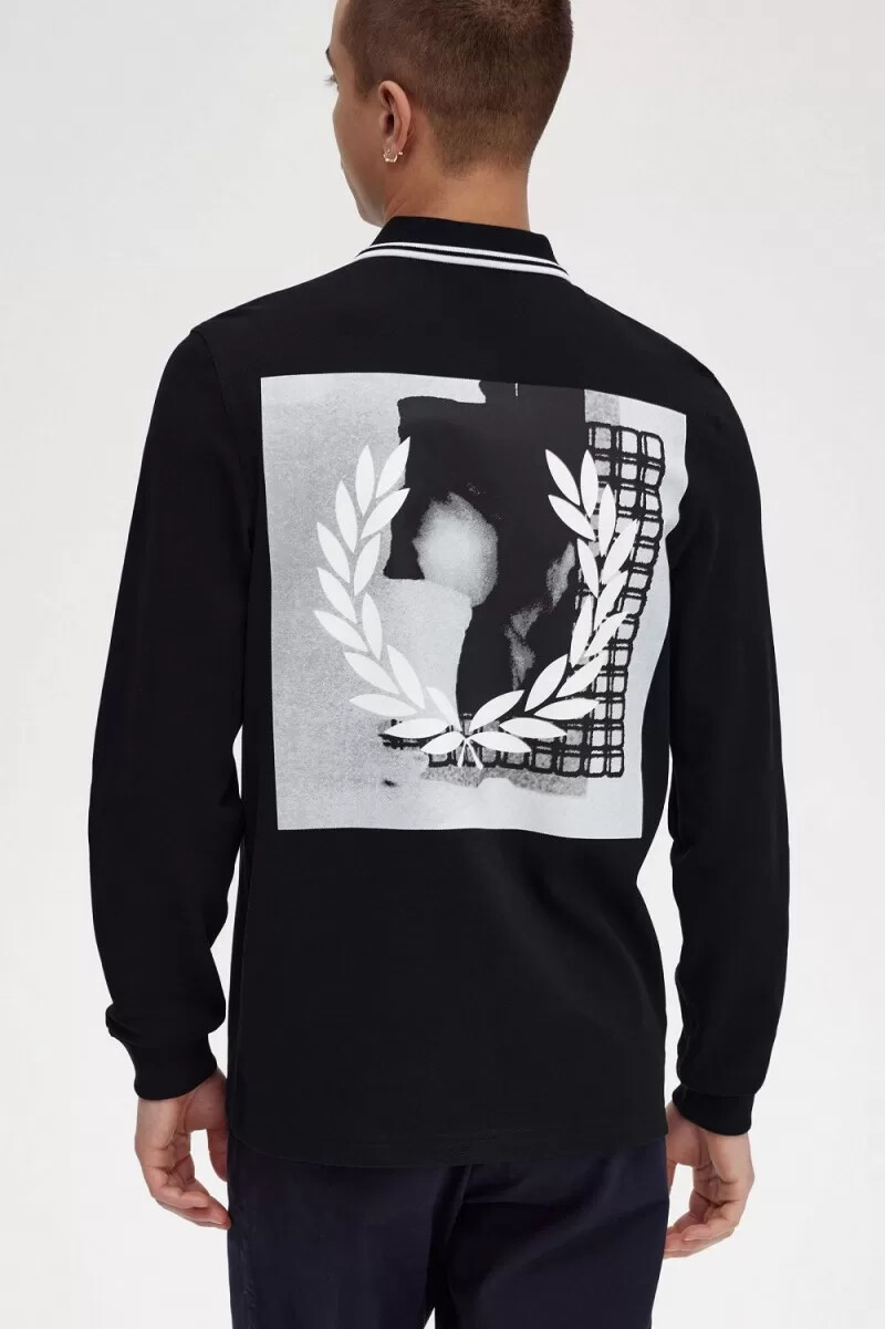 camicia da uomo a maniche lunghe fred perry rave graphic nera