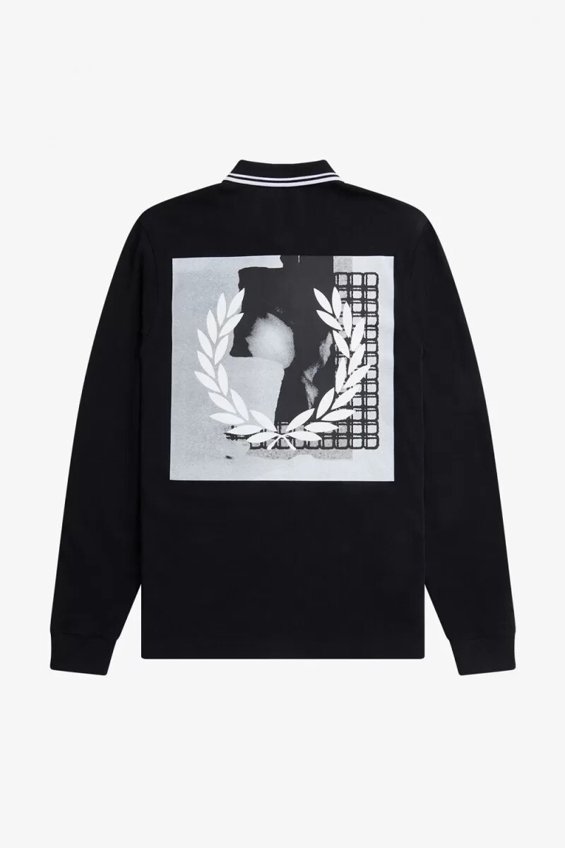 camicia da uomo a maniche lunghe fred perry rave graphic nera