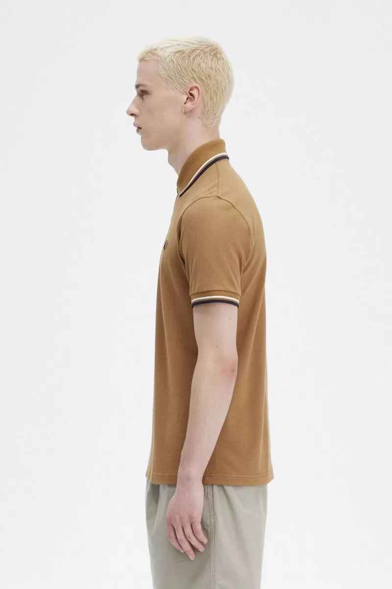 fred perry m12 camicia da uomo caffè scuro beige blu navy