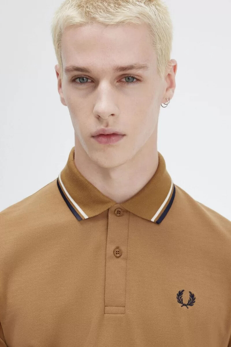 fred perry m12 camicia da uomo caffè scuro beige blu navy