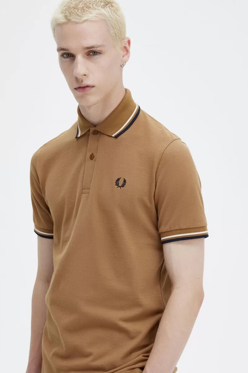 fred perry m12 camicia da uomo caffè scuro beige blu navy