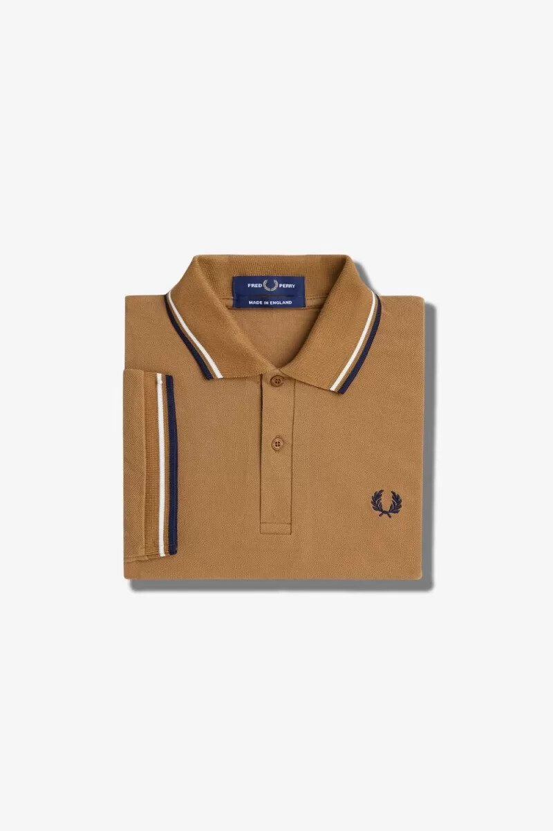 fred perry m12 camicia da uomo caffè scuro beige blu navy