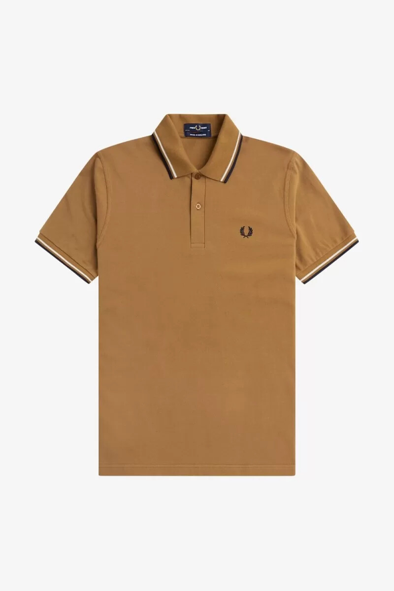 fred perry m12 camicia da uomo caffè scuro beige blu navy