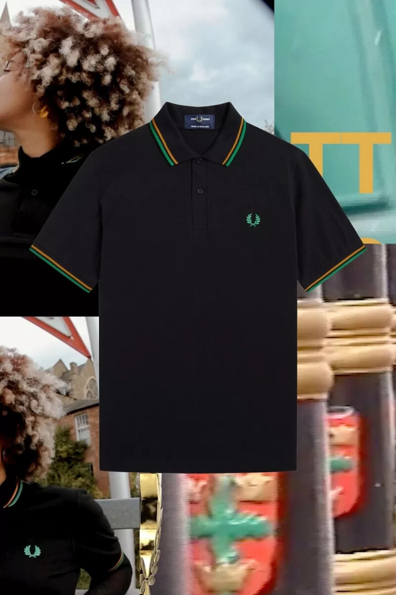 fred perry m12 camicia da uomo nera nottingham gold forest green
