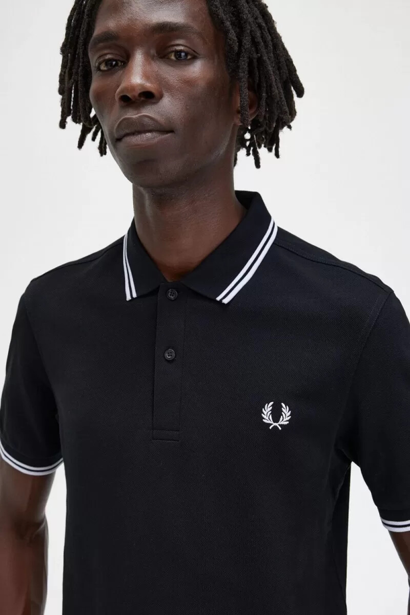 fred perry m3600 camicia da uomo nera e bianca