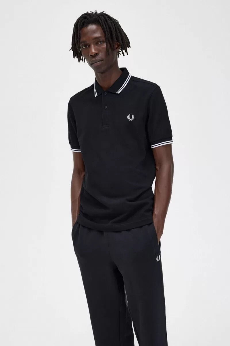 fred perry m3600 camicia da uomo nera e bianca