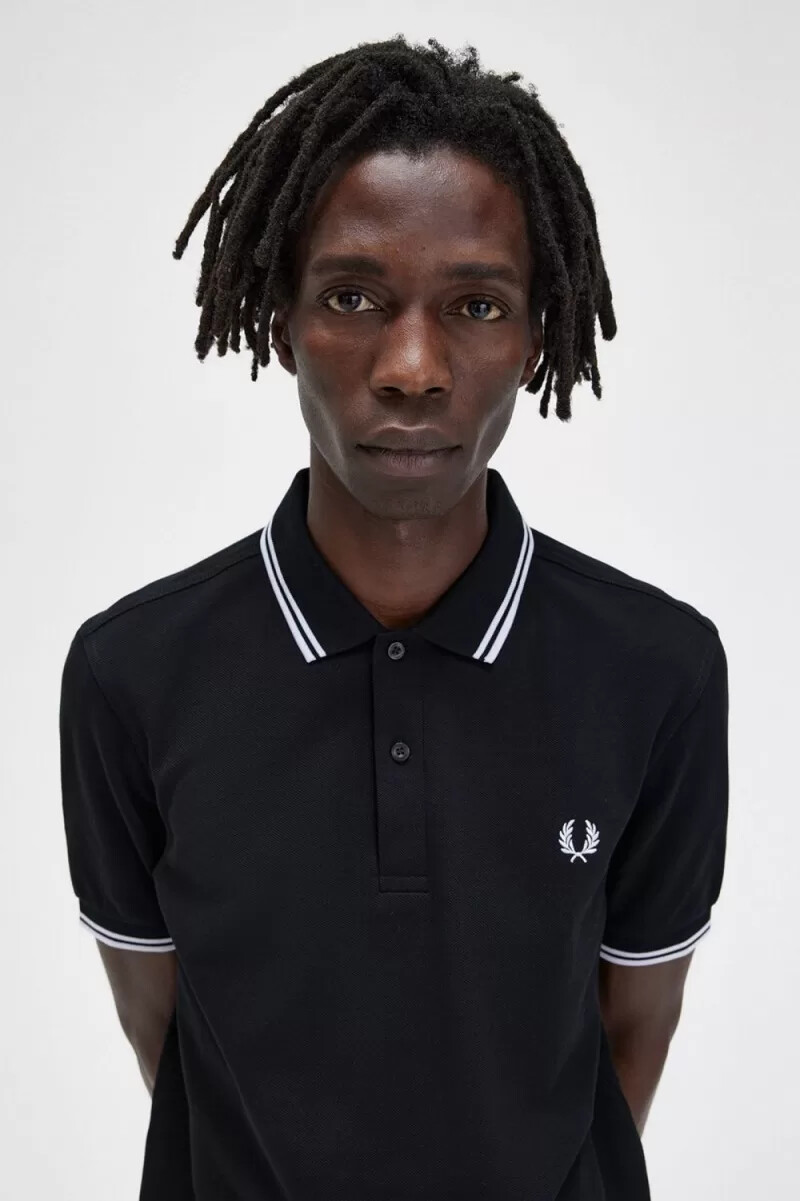 fred perry m3600 camicia da uomo nera e bianca