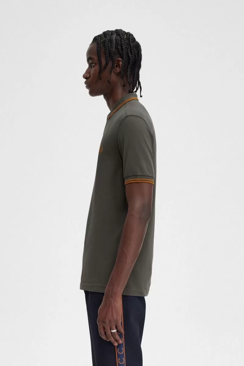 fred perry m3600 camicia da uomo verde campo marrone