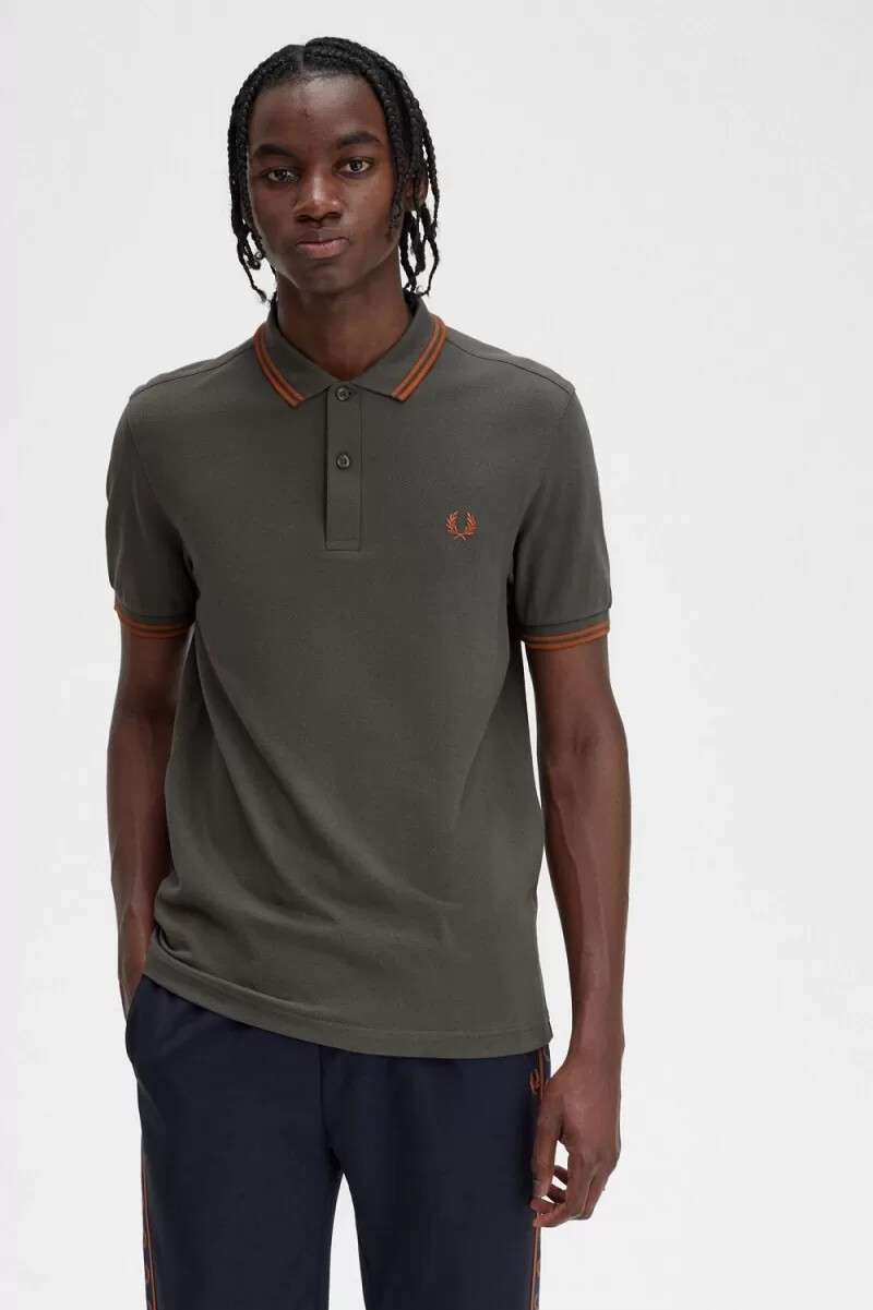 fred perry m3600 camicia da uomo verde campo marrone