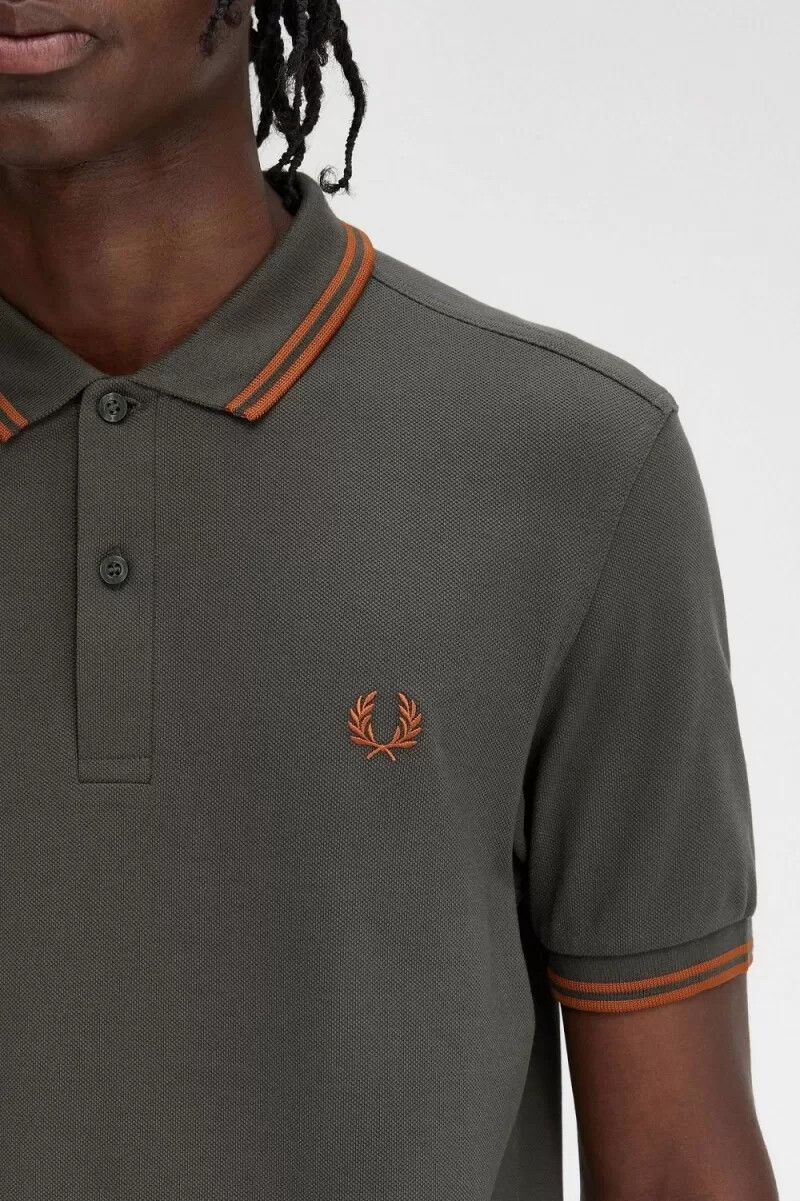 fred perry m3600 camicia da uomo verde campo marrone