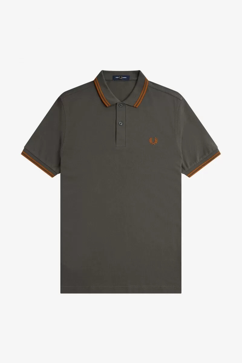 fred perry m3600 camicia da uomo verde campo marrone