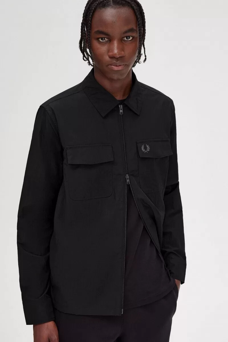 camicia da uomo con zip fred perry nera