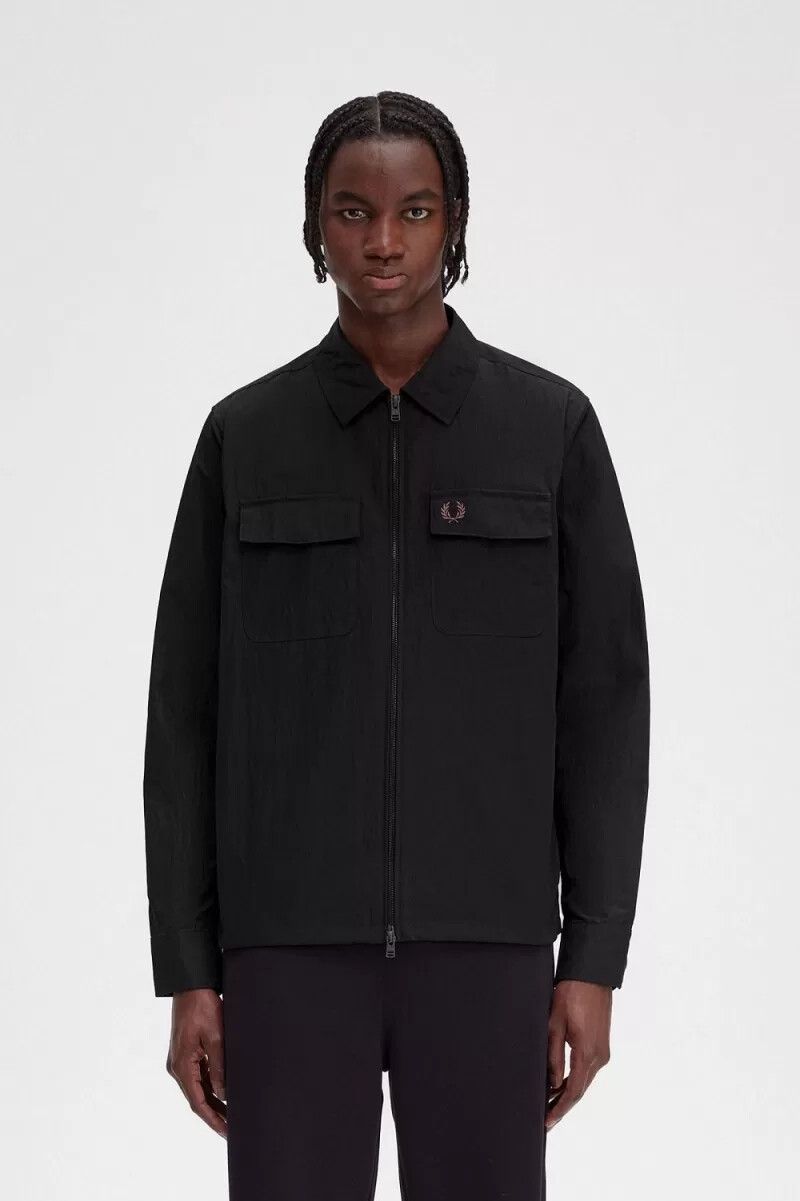 camicia da uomo con zip fred perry nera