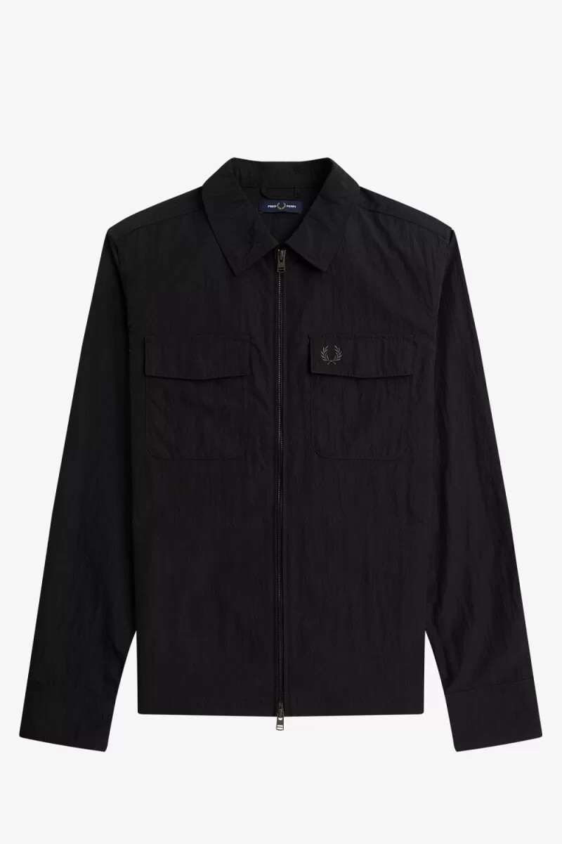 camicia da uomo con zip fred perry nera