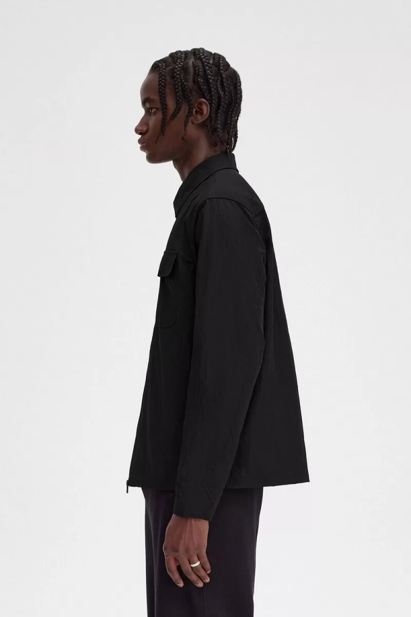 camicia da uomo con zip fred perry nera