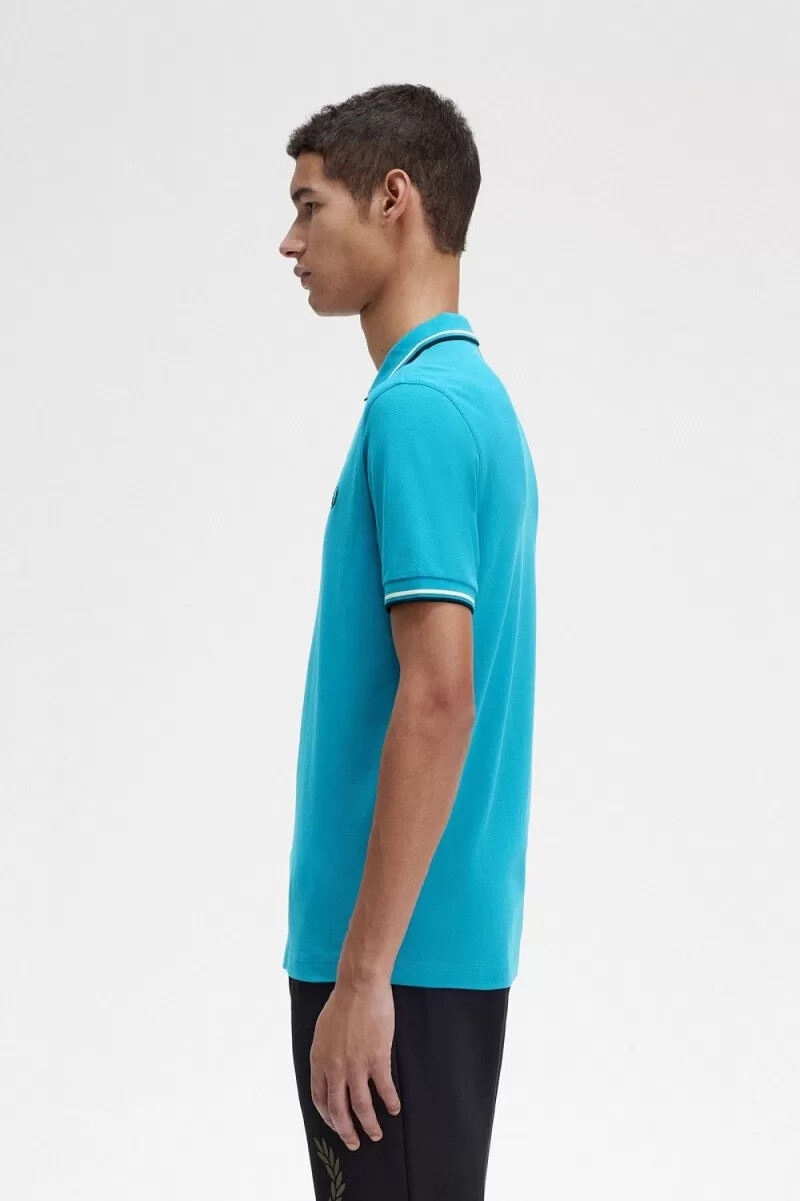fred perry m3600 camicia da uomo cyber blue aqua cream black