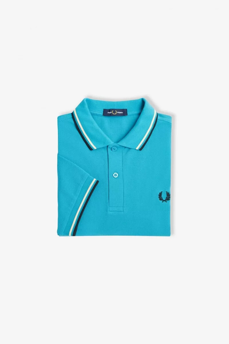 fred perry m3600 camicia da uomo cyber blue aqua cream black