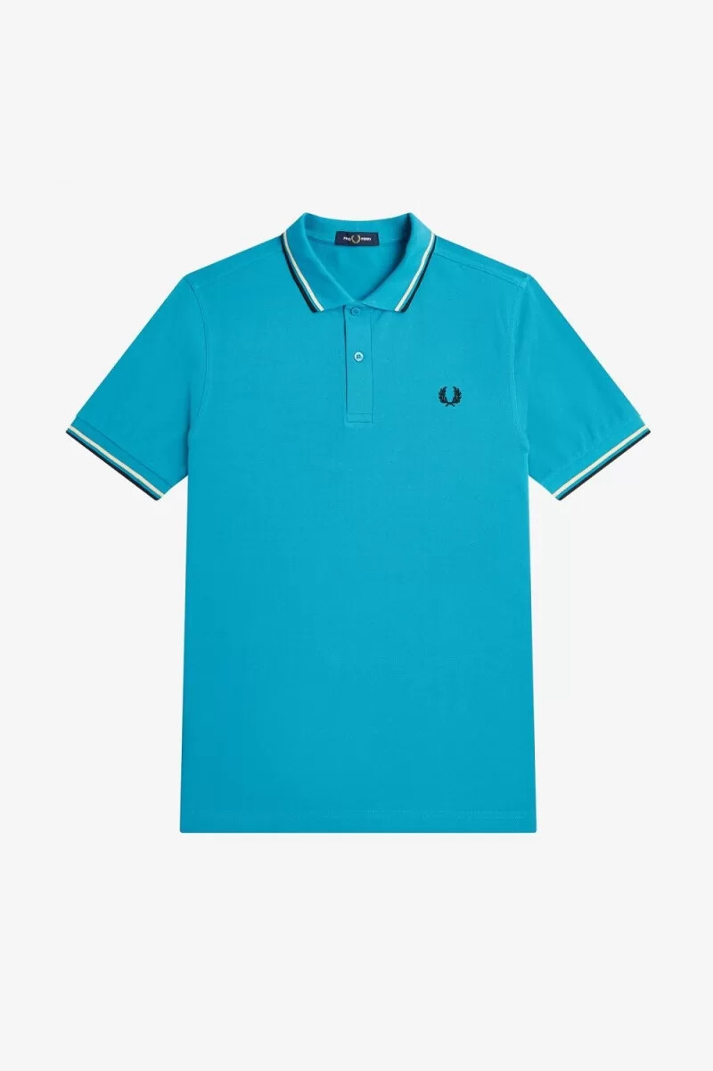 fred perry m3600 camicia da uomo cyber blue aqua cream black