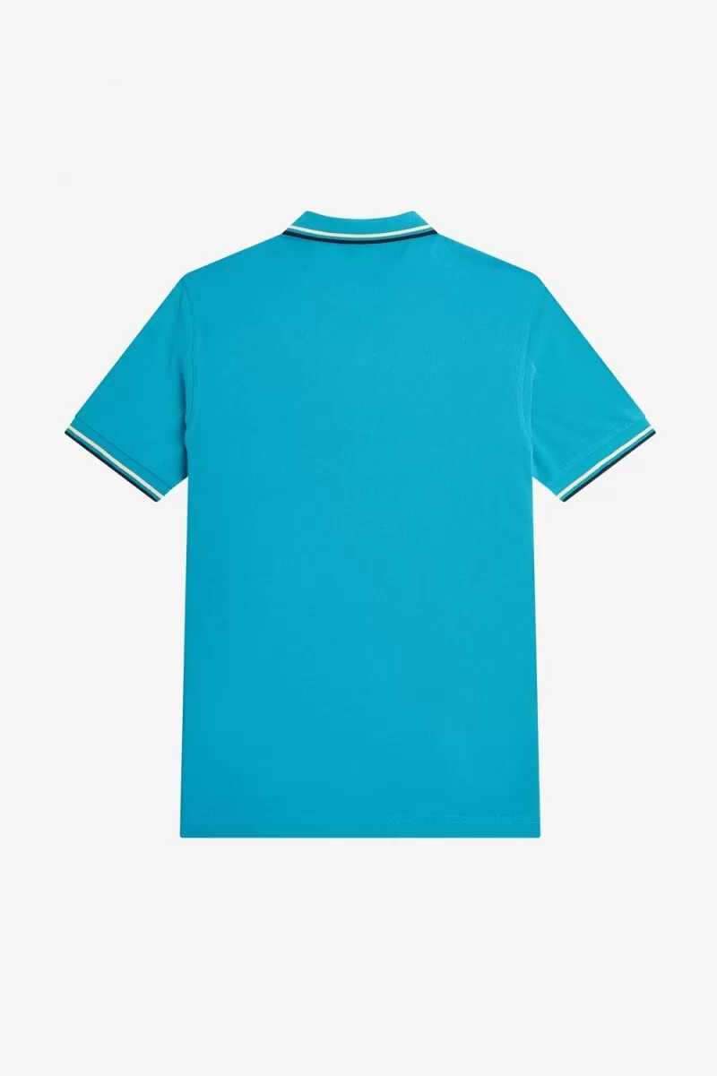 fred perry m3600 camicia da uomo cyber blue aqua cream black