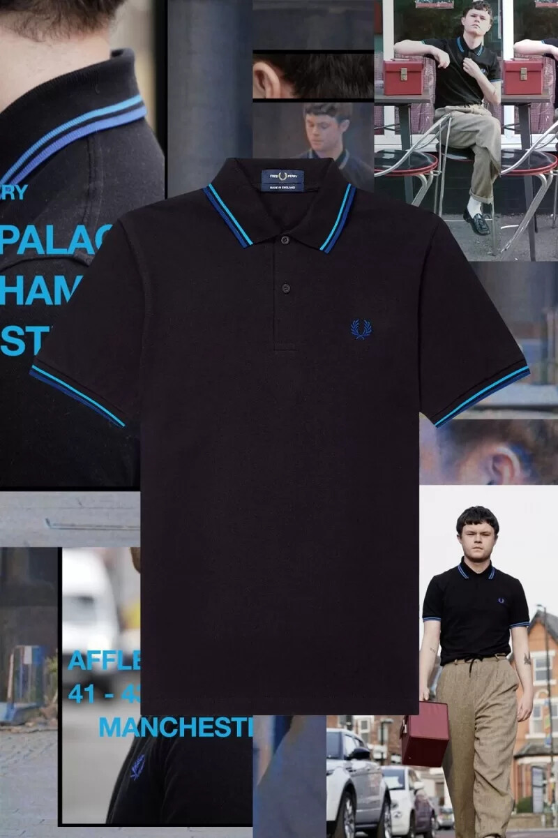 camicia da uomo fred perry m12 nera e blu