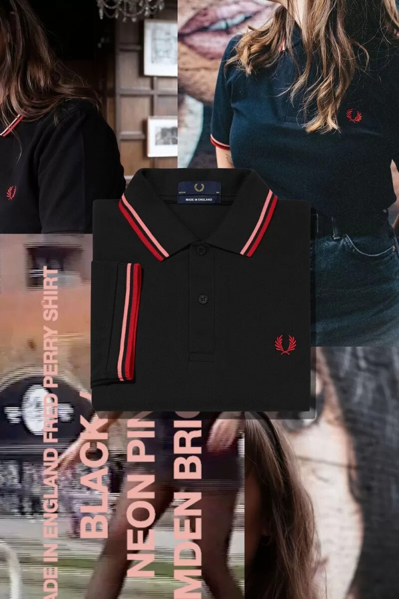 fred perry m12 camicia da uomo nera corallo heat camden brick