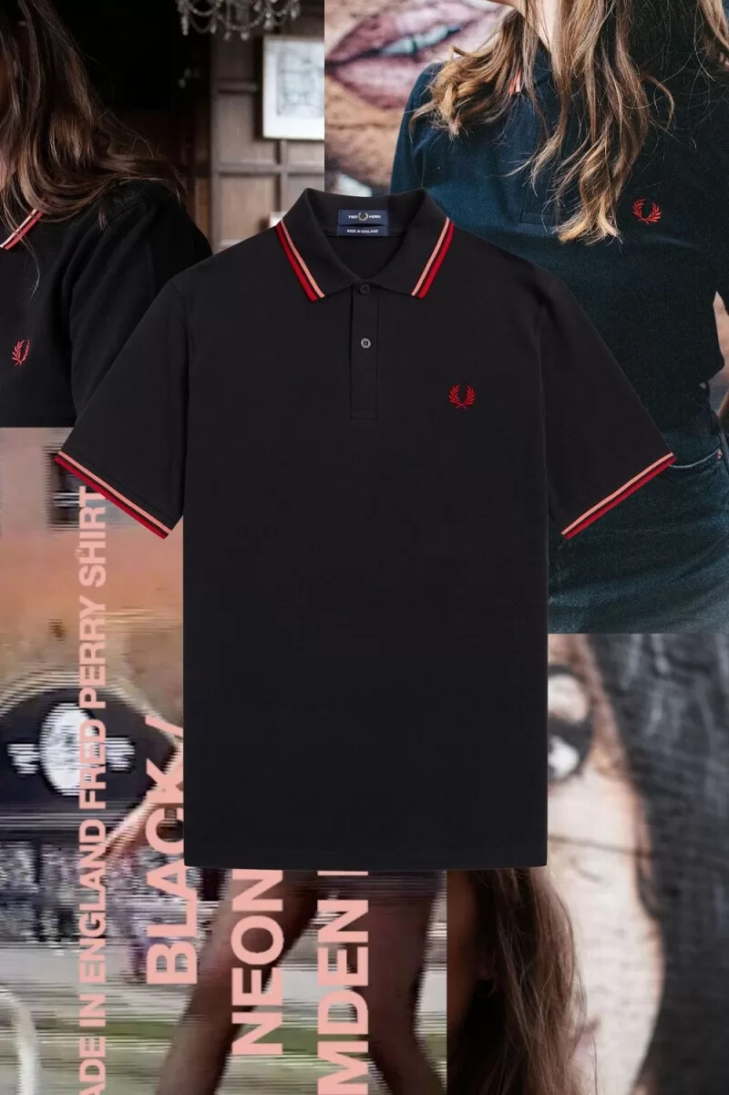 fred perry m12 camicia da uomo nera corallo heat camden brick