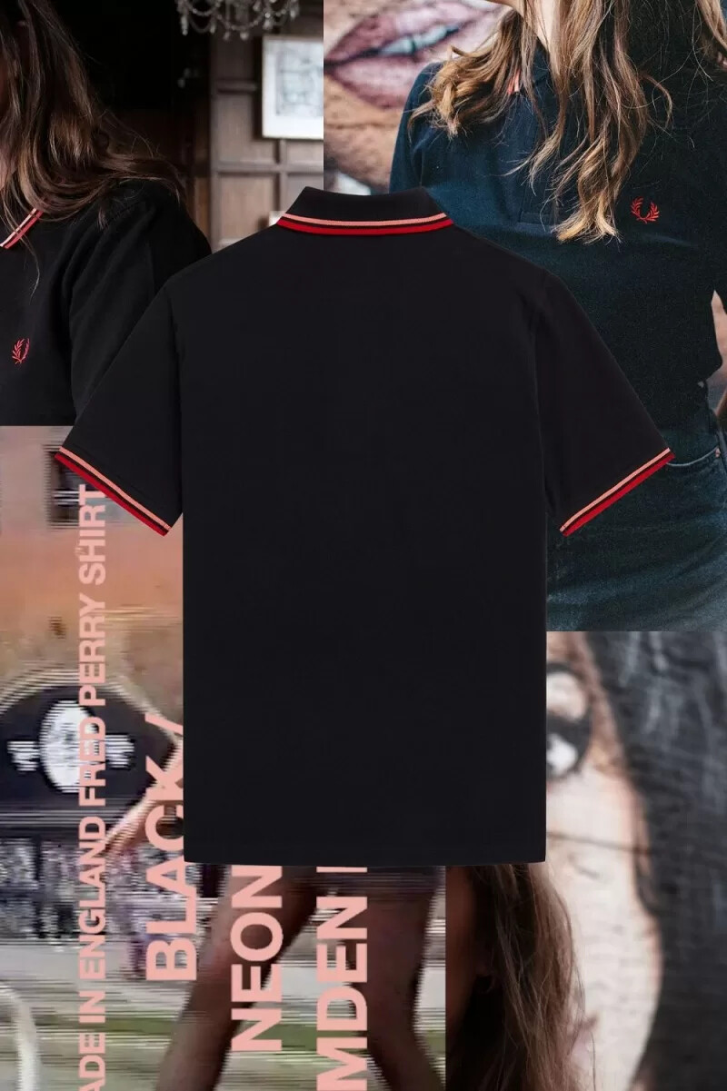 fred perry m12 camicia da uomo nera corallo heat camden brick
