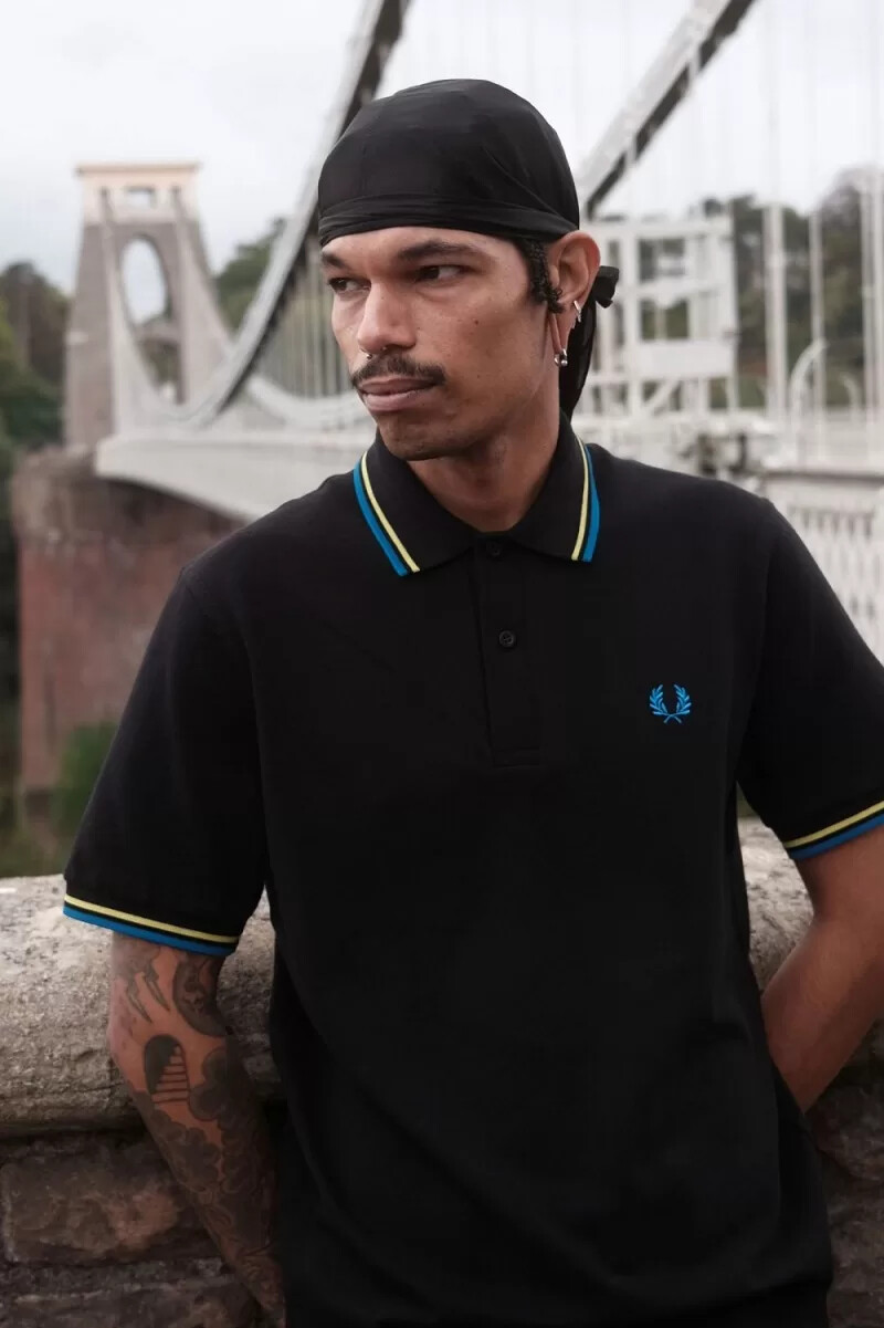 fred perry m12 camicia da uomo nera verde neon blu bristol