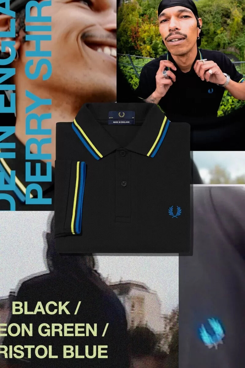 fred perry m12 camicia da uomo nera verde neon blu bristol