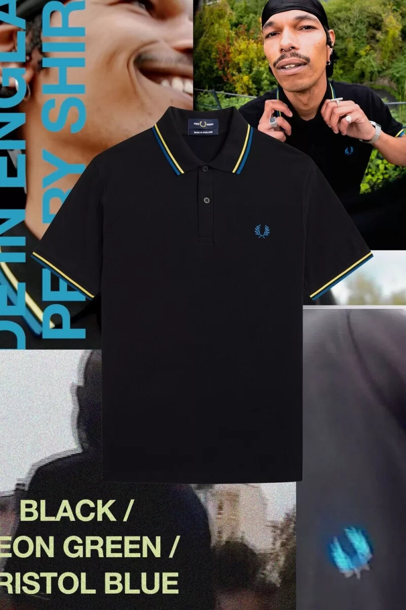 fred perry m12 camicia da uomo nera verde neon blu bristol