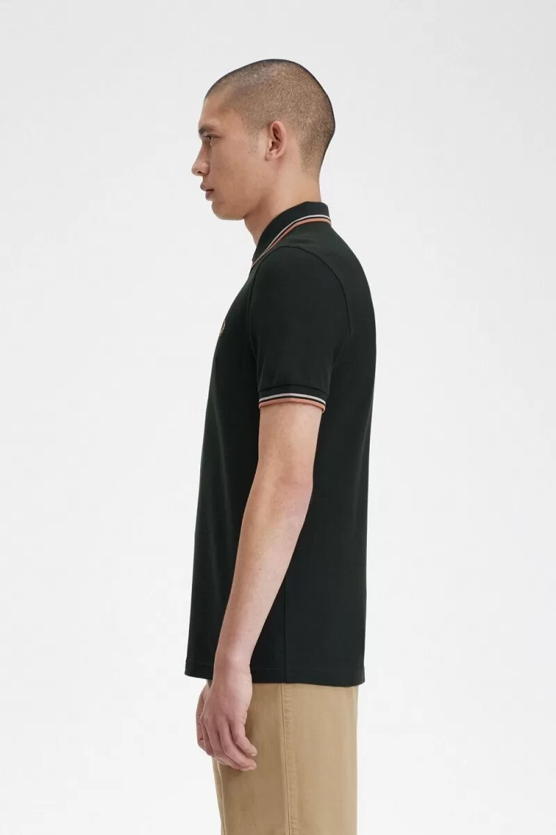 fred perry m3600 camicia da uomo verde notte grigio caldo ruggine chiaro