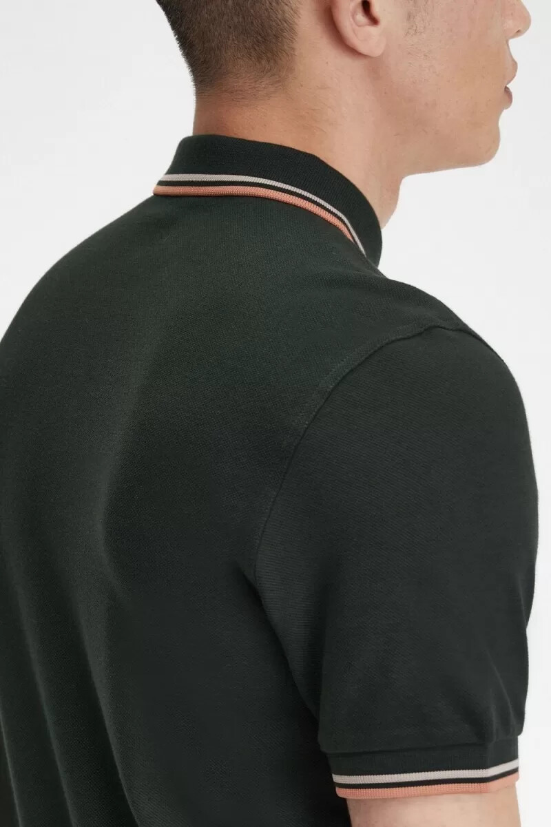 fred perry m3600 camicia da uomo verde notte grigio caldo ruggine chiaro