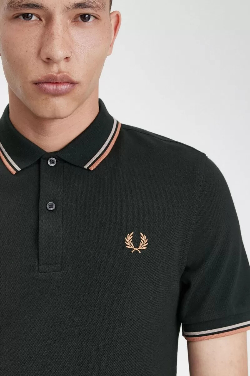 fred perry m3600 camicia da uomo verde notte grigio caldo ruggine chiaro