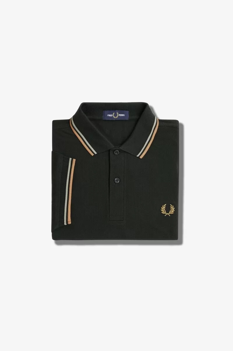 fred perry m3600 camicia da uomo verde notte grigio caldo ruggine chiaro