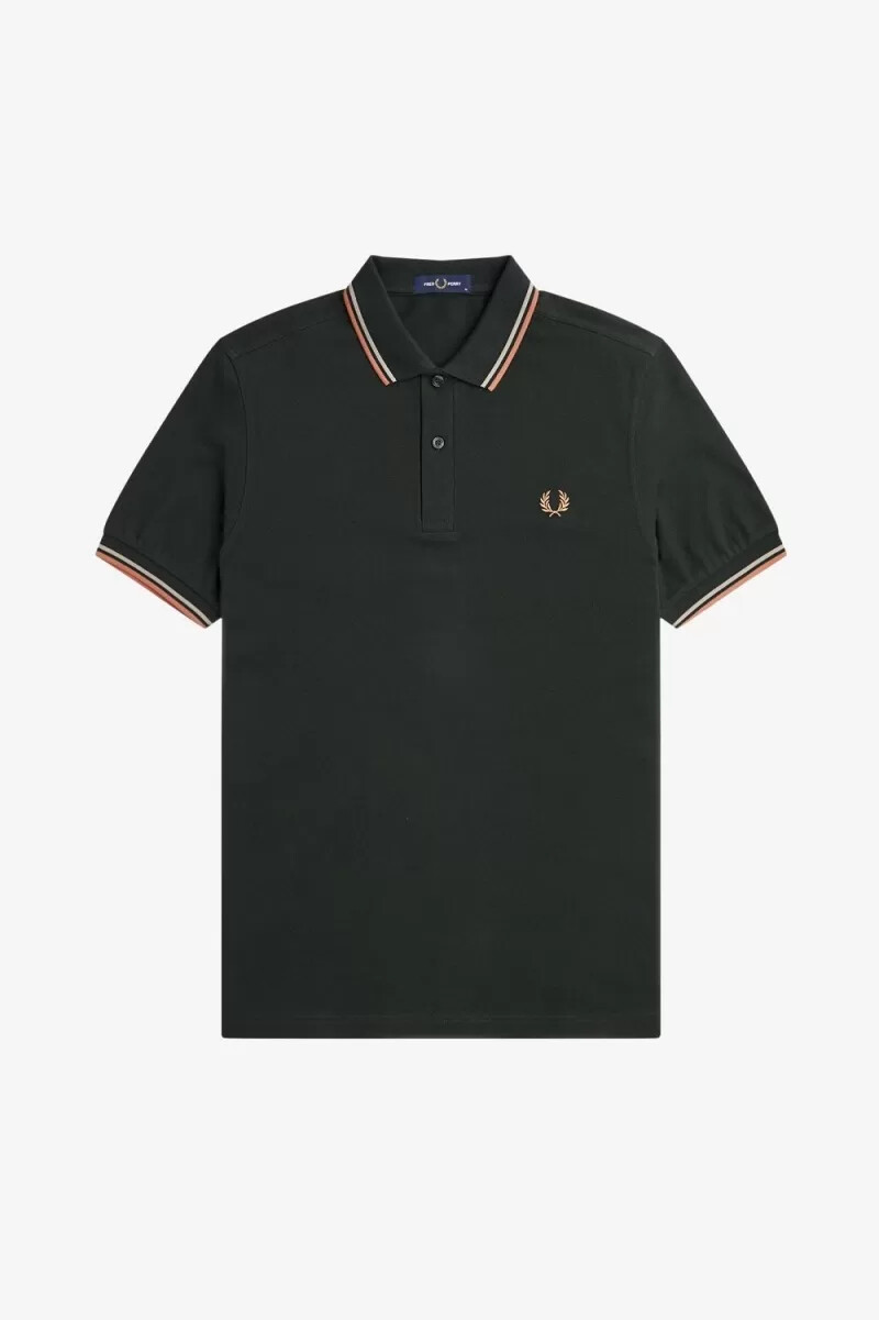 fred perry m3600 camicia da uomo verde notte grigio caldo ruggine chiaro