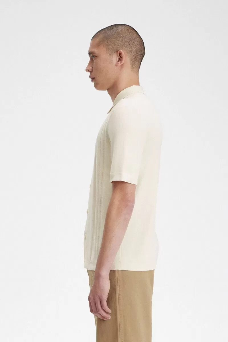 camicia da uomo in maglia con bottoni fred perry beige
