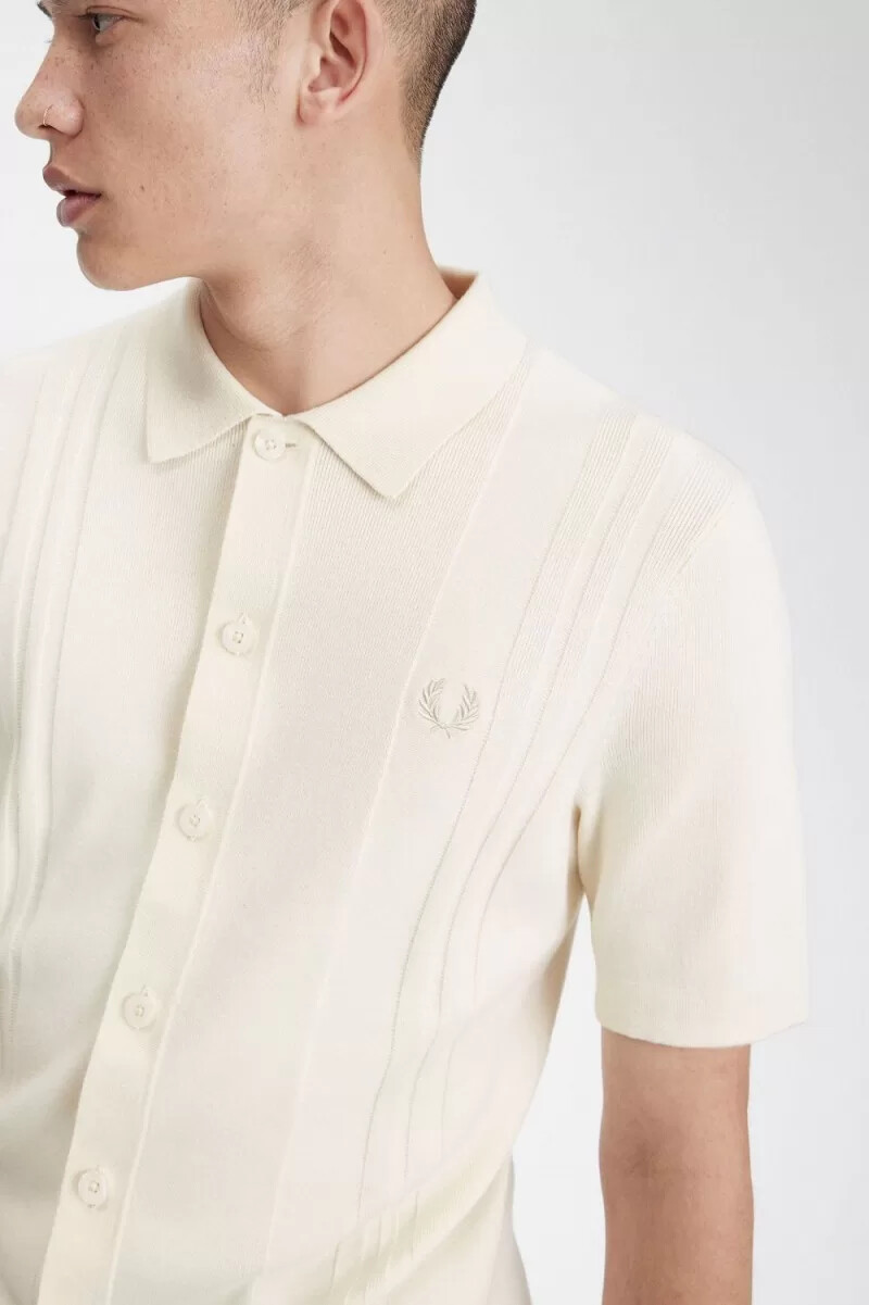 camicia da uomo in maglia con bottoni fred perry beige