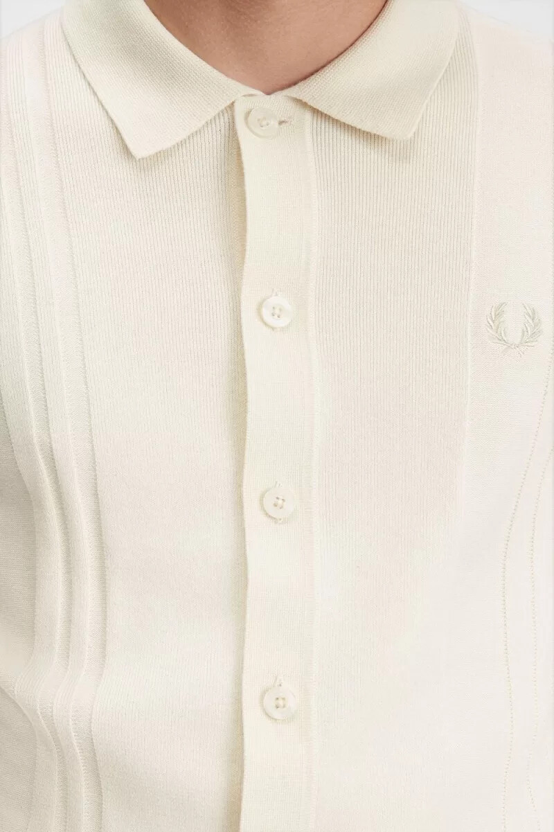 camicia da uomo in maglia con bottoni fred perry beige