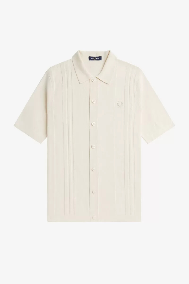 camicia da uomo in maglia con bottoni fred perry beige