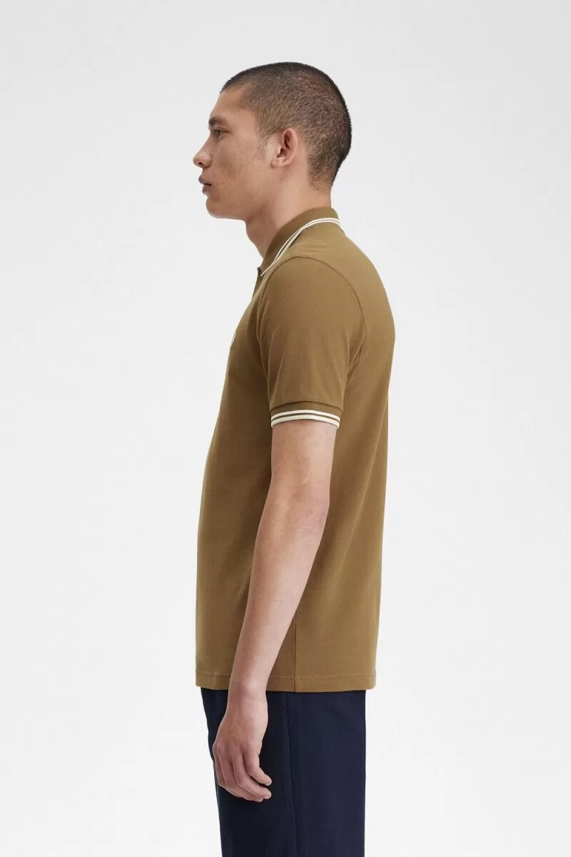 fred perry m3600 camicia da uomo marrone bianco neve beige