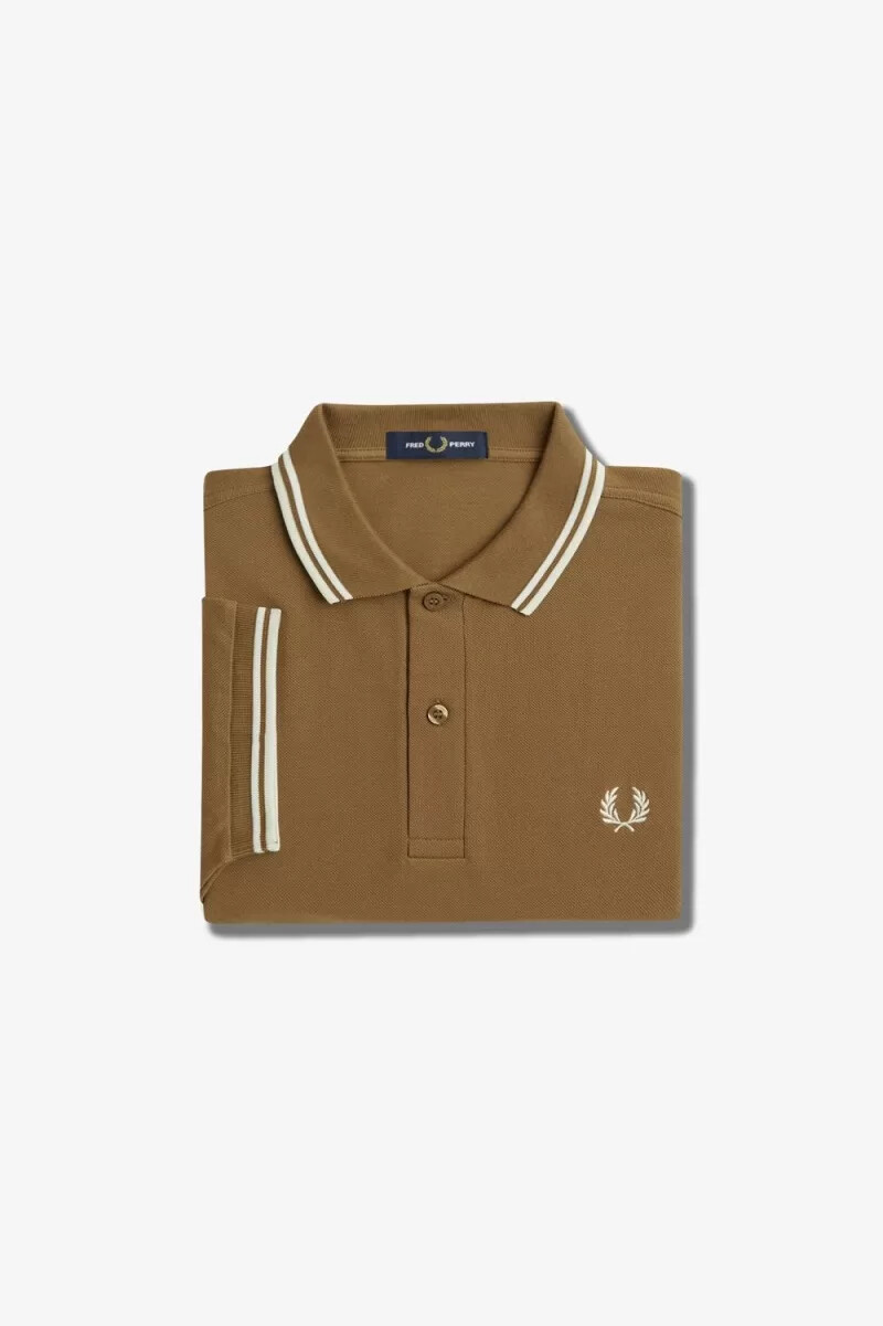 fred perry m3600 camicia da uomo marrone bianco neve beige