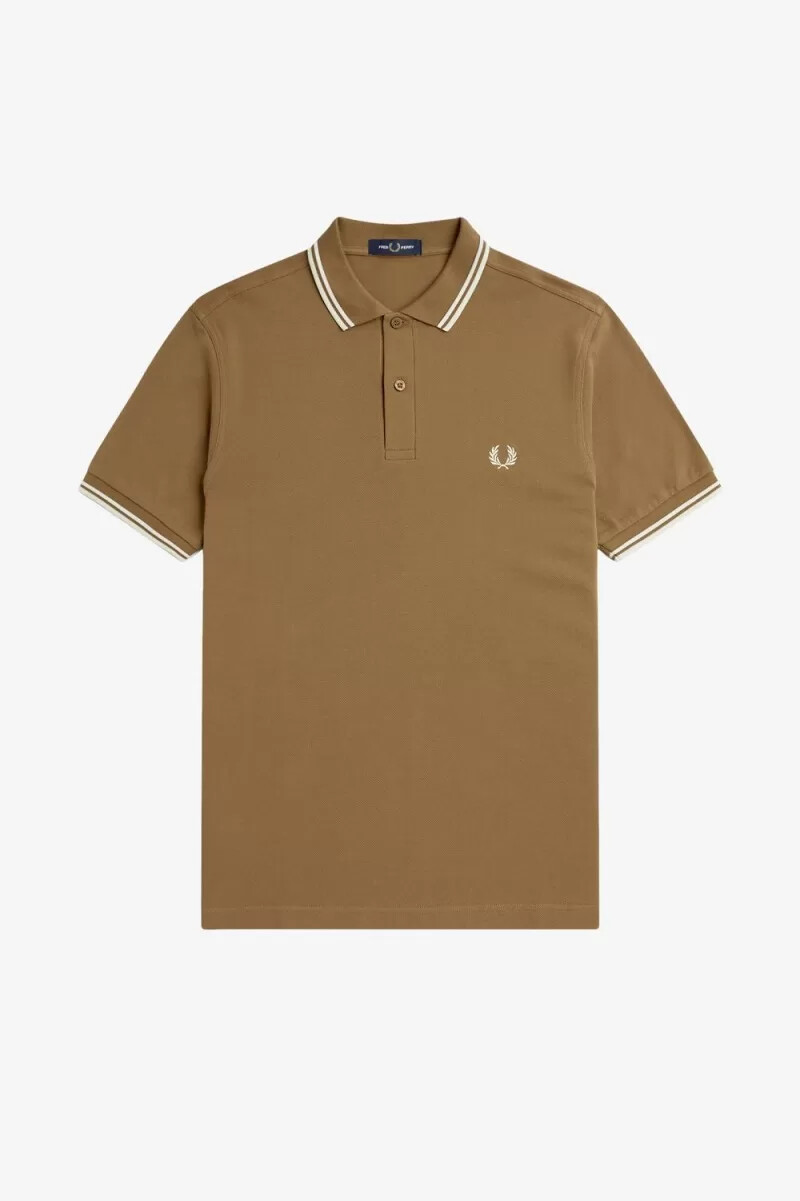 fred perry m3600 camicia da uomo marrone bianco neve beige