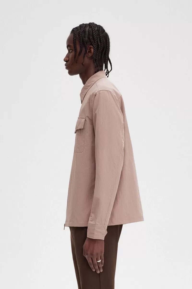camicia da uomo con zip fred perry rosa scuro